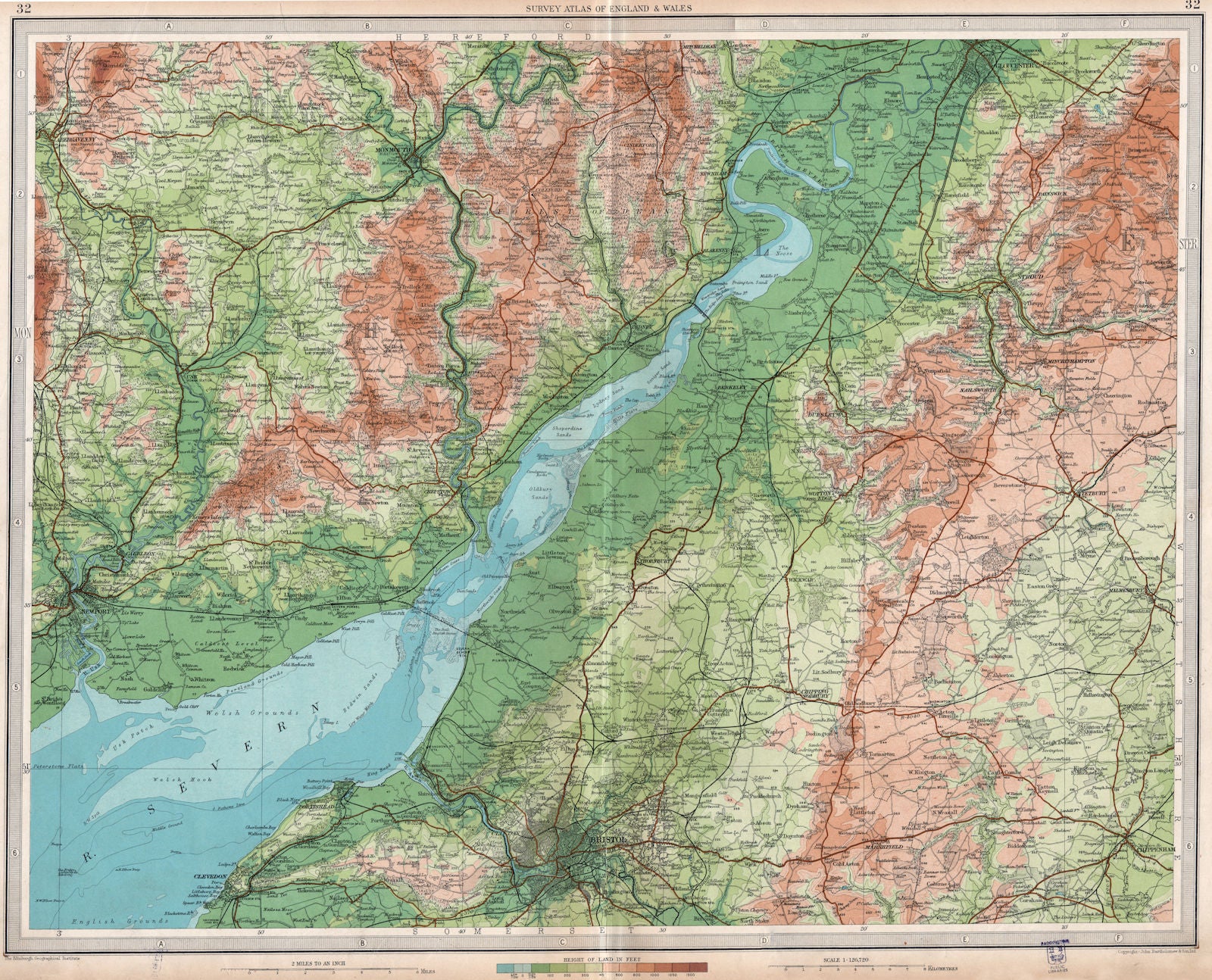 SEVERN ESTUARY. Bristol Newport Monmouth Gloucester Stroud. LARGE 1939 old map